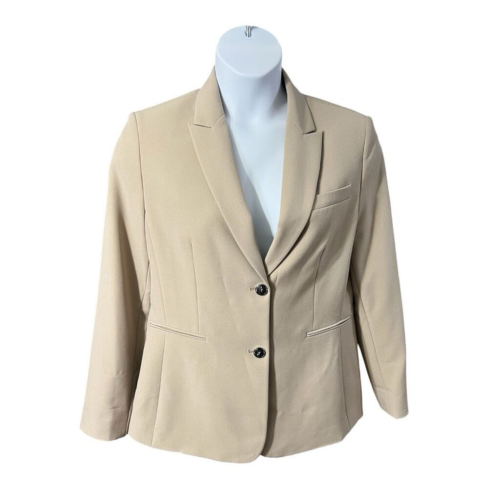 Tahari Olenna Classic Structured Beige Blazer Size 14 Formal Career Office